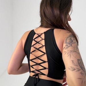 Booty shorts and corset top lace-up set for rave & Pole Dance aerial outfits image 14