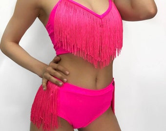 Trajes luxuosos com borlas, trajes de dança burlesca para competição, conjunto de franjas exóticas para festival, sutiã e shorts