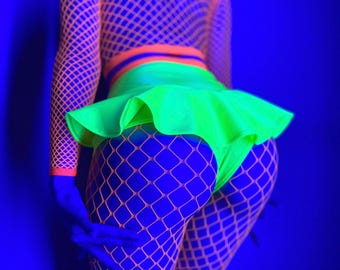 UV Reactive Neon Fishnet Tights & stretch pole Dance Shorts