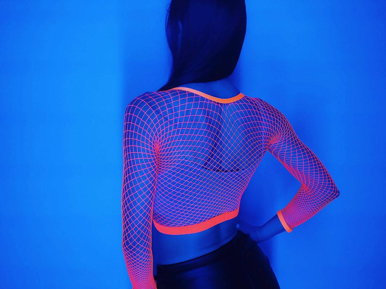 Neon orange top mesh crop top