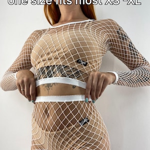 Sheer mesh fishnet top Stockings tights for rave party see through festival wear