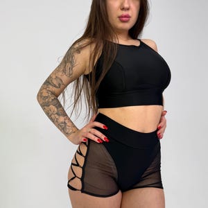 Booty shorts and corset top lace-up set for rave & Pole Dance aerial outfits image 8