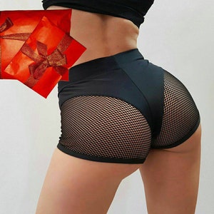 Fishnet pole booty shorts hot cheeky bottoms for  & pole dance with mesh