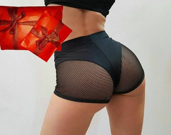 Fishnet pole booty shorts ships from USA  hot cheeky bottoms for Twerk & pole dance with mesh