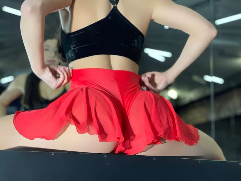 See through skirt with high waisted under shorts for ballet, rave, pole dance and aerial with flared ruffles zdjęcie 4