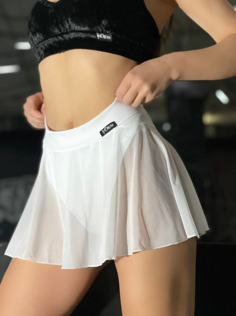 See through skirt with high waisted under shorts for ballet, rave, pole dance and aerial with flared ruffles zdjęcie 7