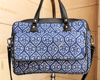 Sacoche pour ordinateur portable de grande taille en coton indien imprimé floral fait à la main pour hommes et femmes sac de voyage jeter sac de transport ethnique avec sangle en cuir