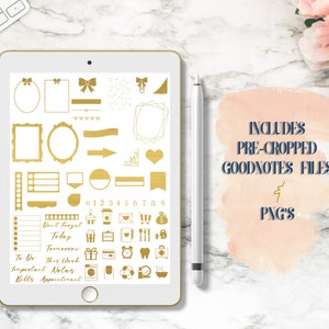 Gold Functional and Deco Digital Sticker Kit  | GoodNotes & iPad | Digital Journal Stickers, Calendar Dates, Washi, Trackers!