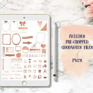 Rose Gold Functional and Deco Digital Sticker Kit  | GoodNotes & iPad | Digital Journal Stickers, Calendar Dates, Washi, Trackers!