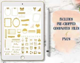 Gouden functionele en deco digitale sticker kit | GoodNotes & iPad | Digitale journaalstickers, kalenderdata, Washi, trackers!