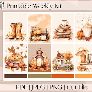 Cozy Fall MINI - Pegatinas de planificador imprimibles de 7"x9", kit de pegatinas semanales verticales que se adapta a Erin Condren y Recollection, A5 Wide Aura Estelle