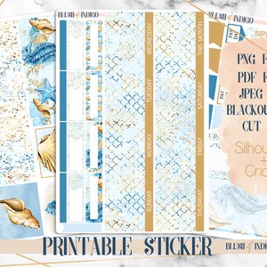 Sea and Sand Printable Planner Stickers, Printable Monthly Stickers Kit, fits Erin Condren and Recollection, Choose any Month, Cut Files