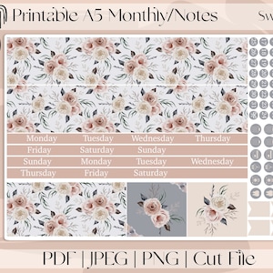 SÜßE ROSEN | New Year Printable A5 Monats- und Dashboard Planner Stickers | Erin Condren | Bullet Journal