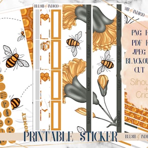 Pegatinas de planificador imprimible de abejas, kit de pegatinas mensuales imprimibles, se adapta a Erin Condren y recuerdo, elija cualquier mes, corte archivos