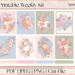 Spring Joy - Adesivos de planejador imprimíveis, kit semanal vertical, adequado para Erin Condren e Recollection, A5 Wide Aura Estelle