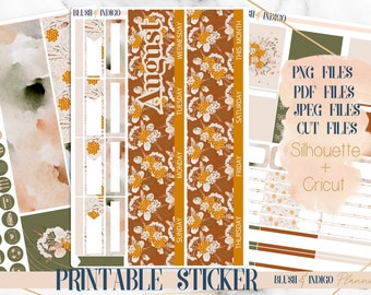 August Printable Planner Stickers, Printable Monthly Stickers Kit, fits Erin Condren, Recollection, for Cricut and Silhouette