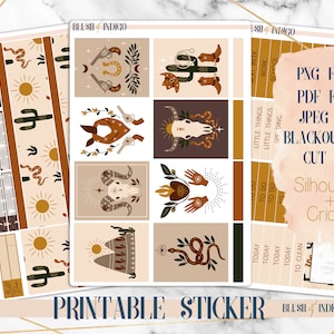 Naklejki do planera Wild West Printable, Zestaw naklejek tygodniowych do wydrukowania, pasuje do Erin Condren i Recollection, Naklejki do planera, Pliki do cięcia