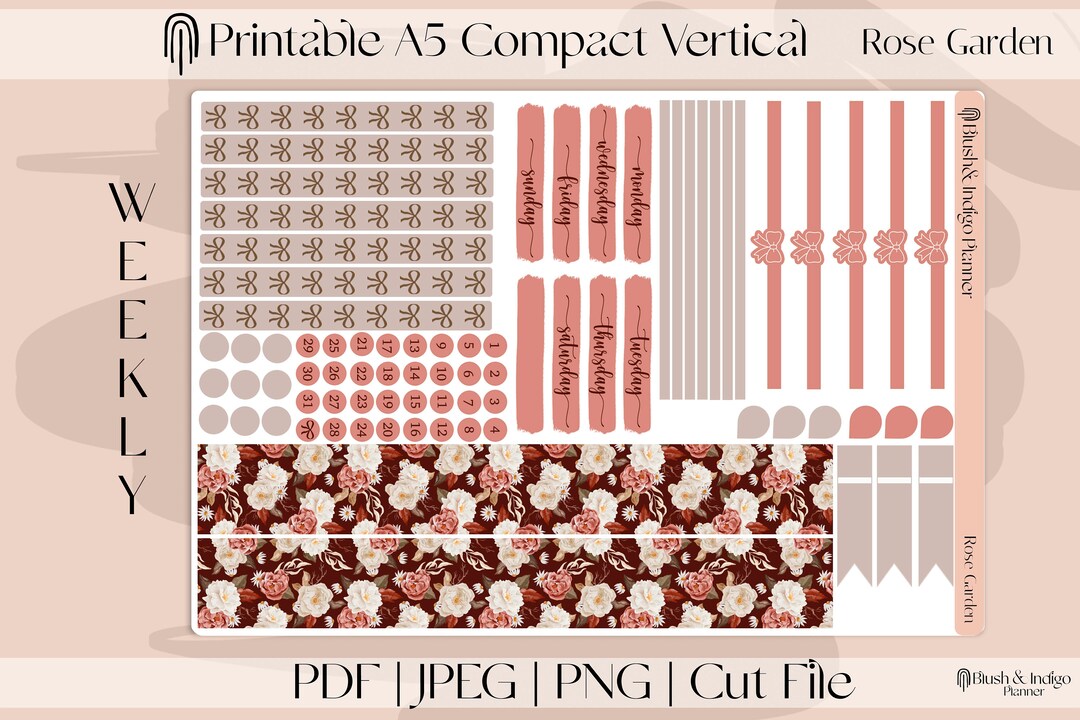 Rose Garden | Printable Compact Vertical Weekly Planner Stickers A5 ...