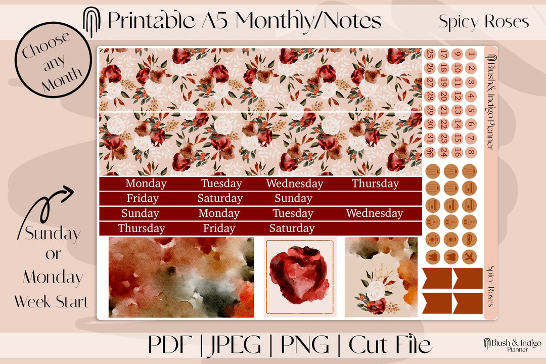 SPICY ROSES | New Year Printable A5 Monthly and Dashboard Planner ...