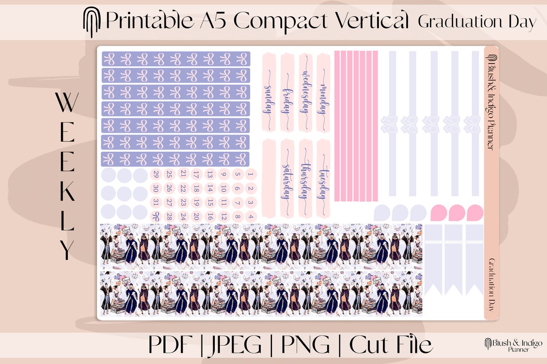 Graduation Day | Printable Compact Vertical Weekly Planner Stickers A5 ...