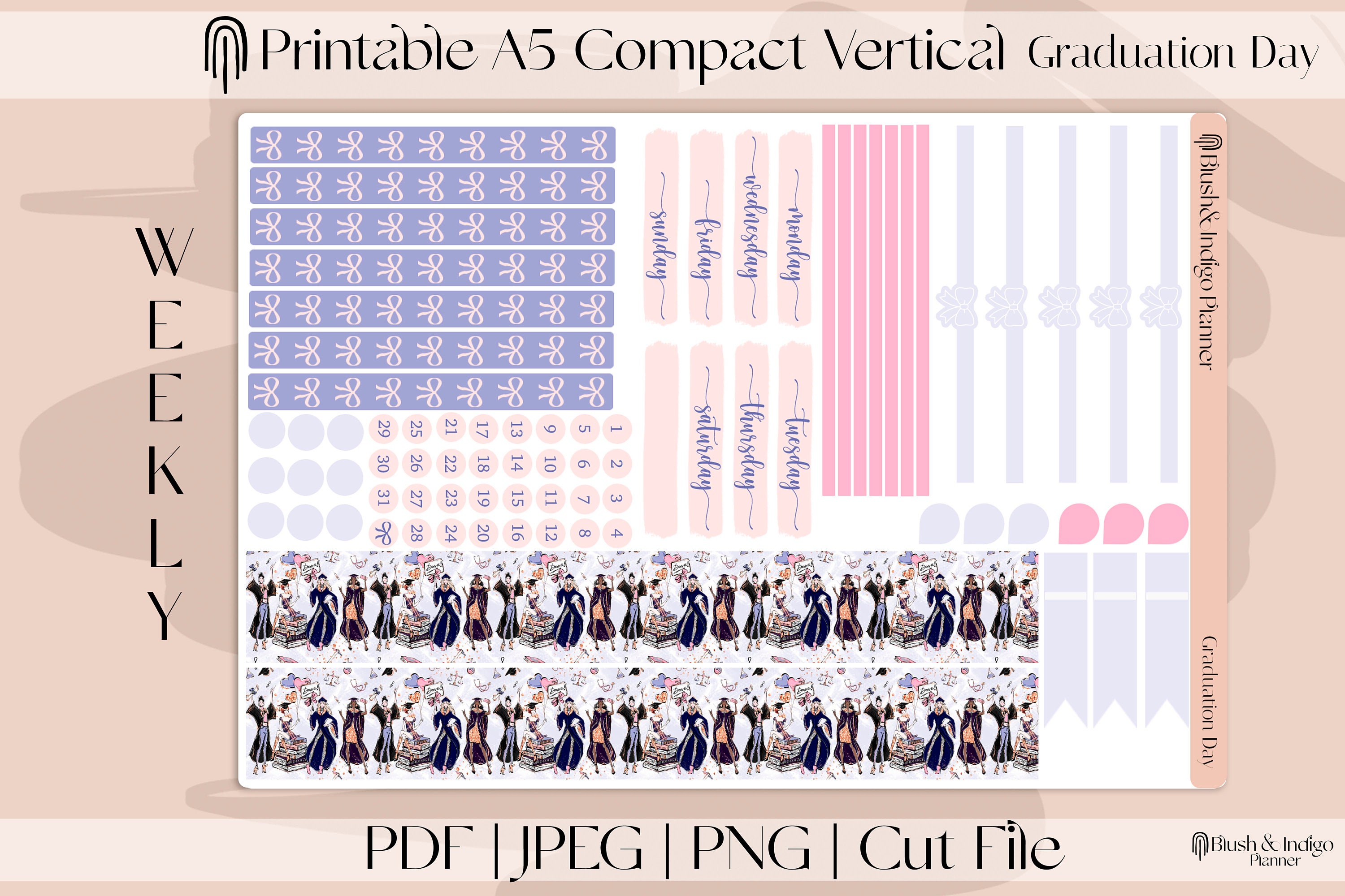 Graduation Day | Printable Compact Vertical Weekly Planner Stickers A5 ...