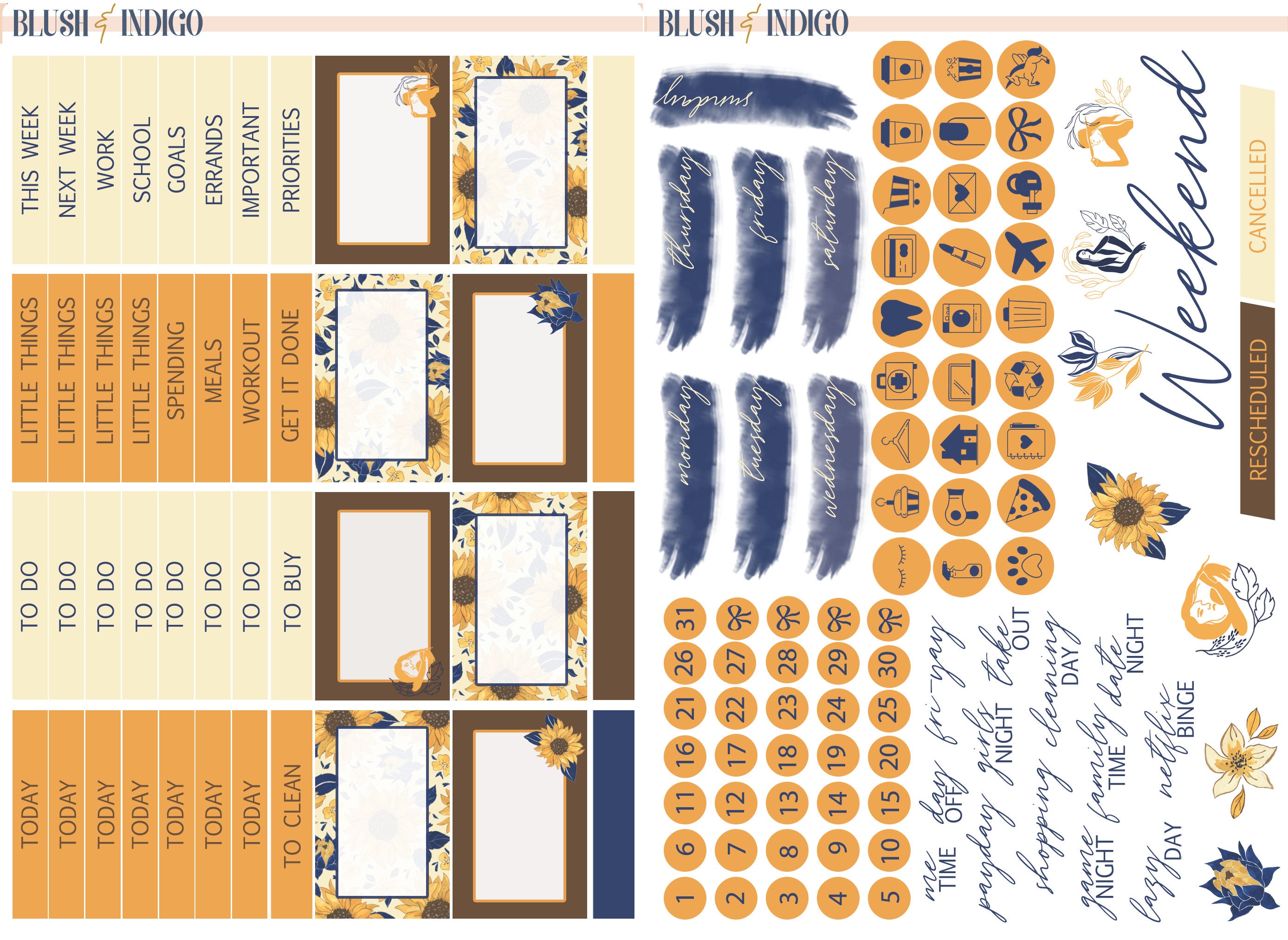 Sunflower Printable Planner Stickers Printable Weekly - Etsy