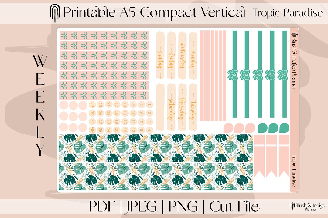 Tropic Paradise | Printable Compact Vertical Weekly Planner Stickers A5 ...