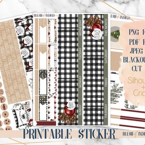 Naklejki do miesięcznego planera Farmhouse Christmas Printable, pasujące do Erin Condren i Recollection, idealnie nadają się do Cricut i Silhouette