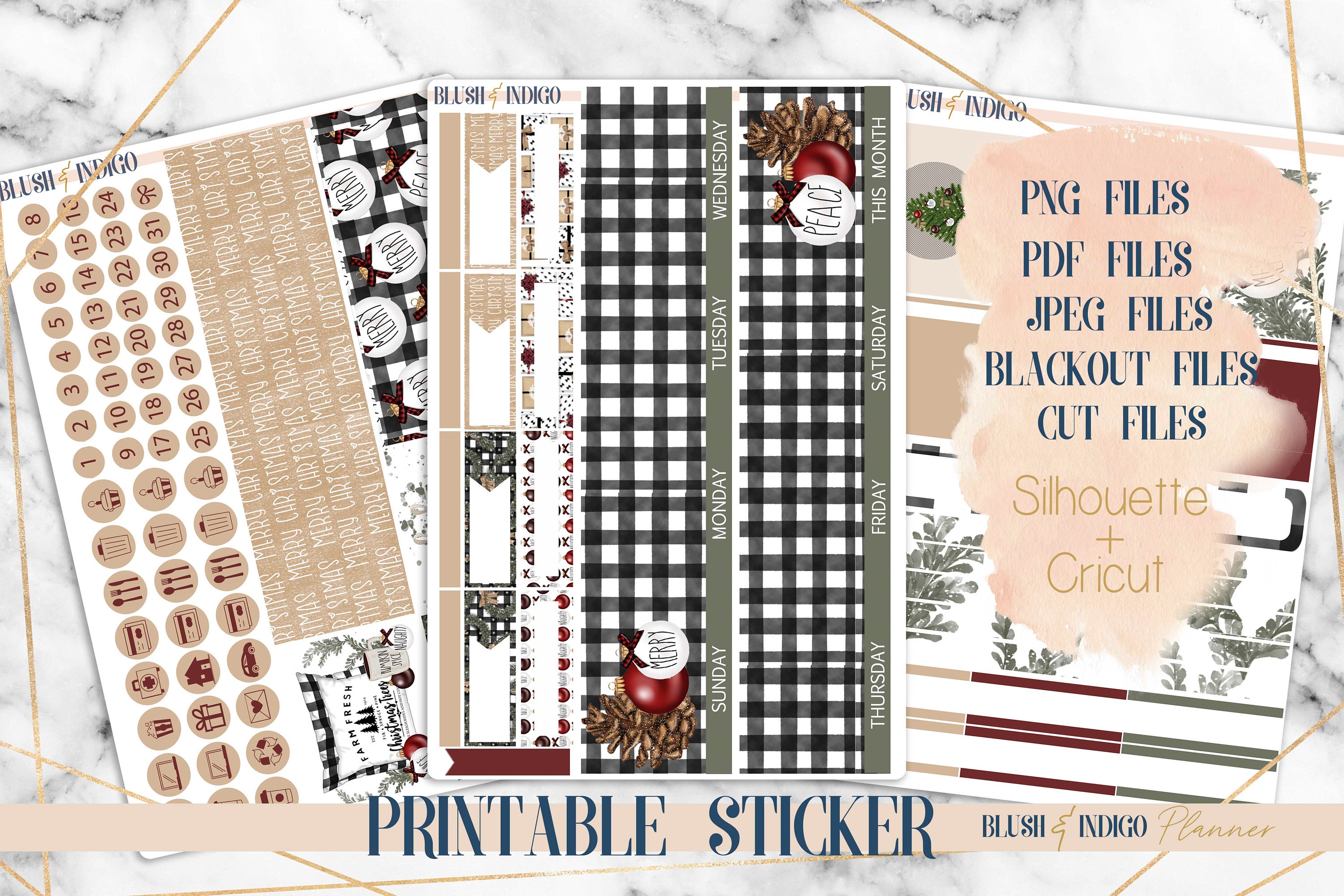 Farmhouse Christmas Printable Monthly Planner Stickers, Fits Erin ...