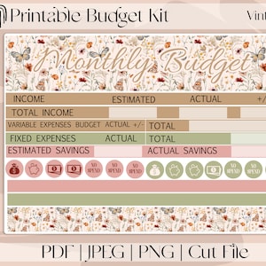 VINTAGE BLOOM Kit de pegatinas de presupuesto imprimibles / Pegatinas de planificador (para Erin Condren ECLP y Recollection)