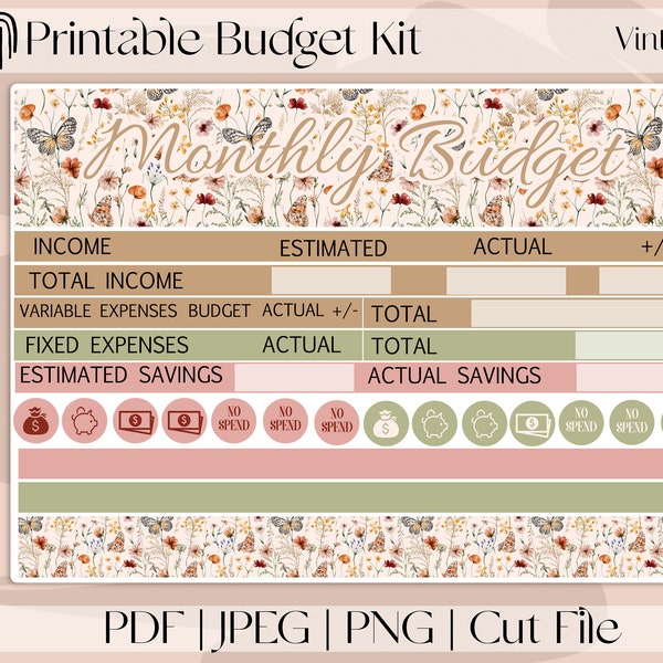 VINTAGE BLOOM Printable Budget Sticker Kit | Planner Stickers (for Erin Condren ECLP and Recollection)