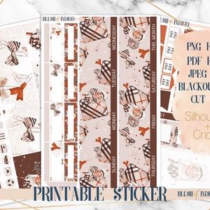 Pegatinas de planificador imprimibles de Coffee Break, kit de pegatinas mensuales imprimibles, se adapta a Erin Condren, recuerdo, archivos cortados para Cricut y silueta
