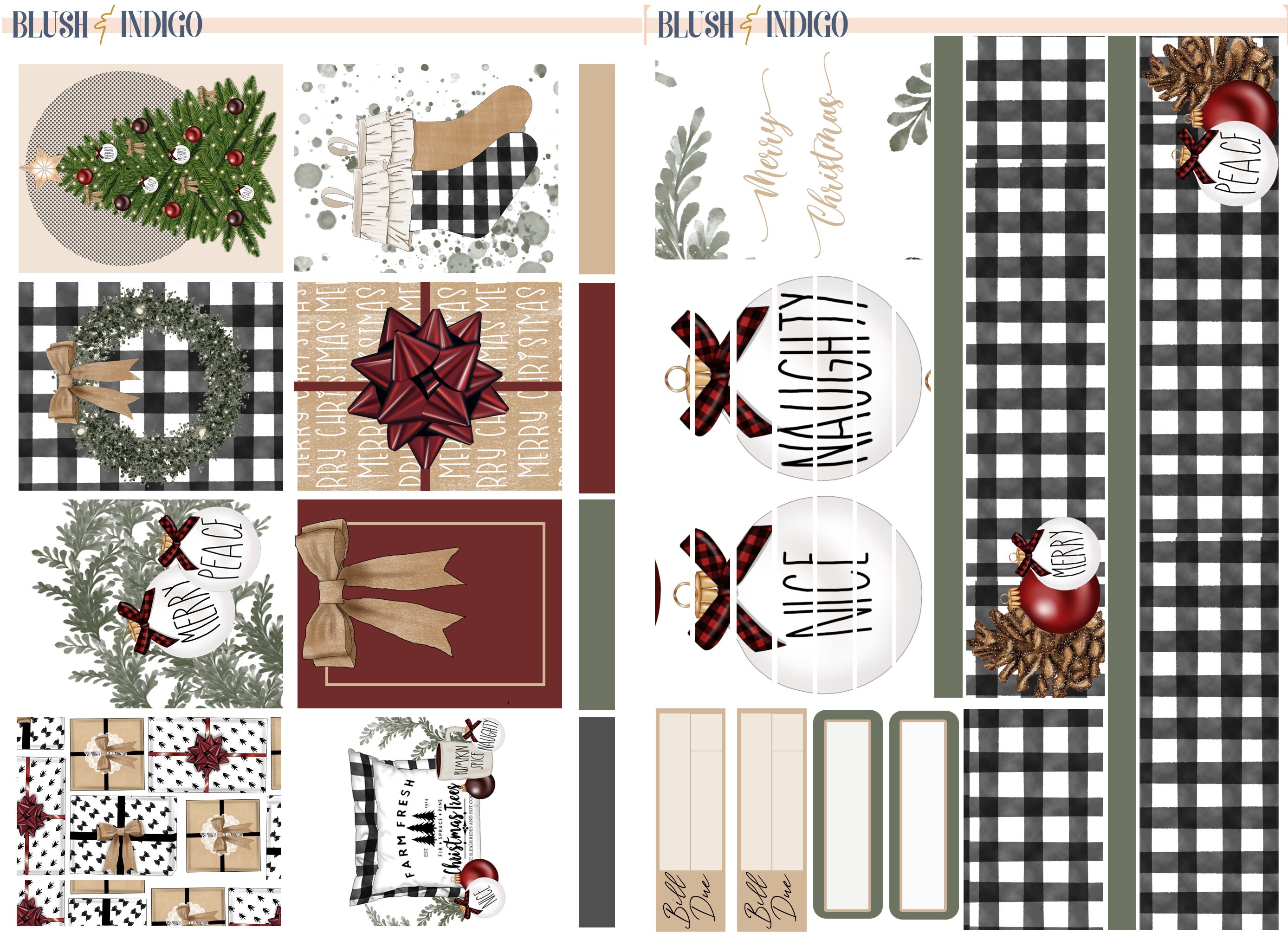 Farmhouse Christmas Printable Planner Stickers, Weekly Sticker Kit ...