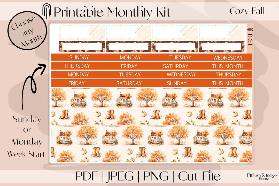Cozy Fall Printable Planner Stickers, Printable Monthly Stickers Kit ...