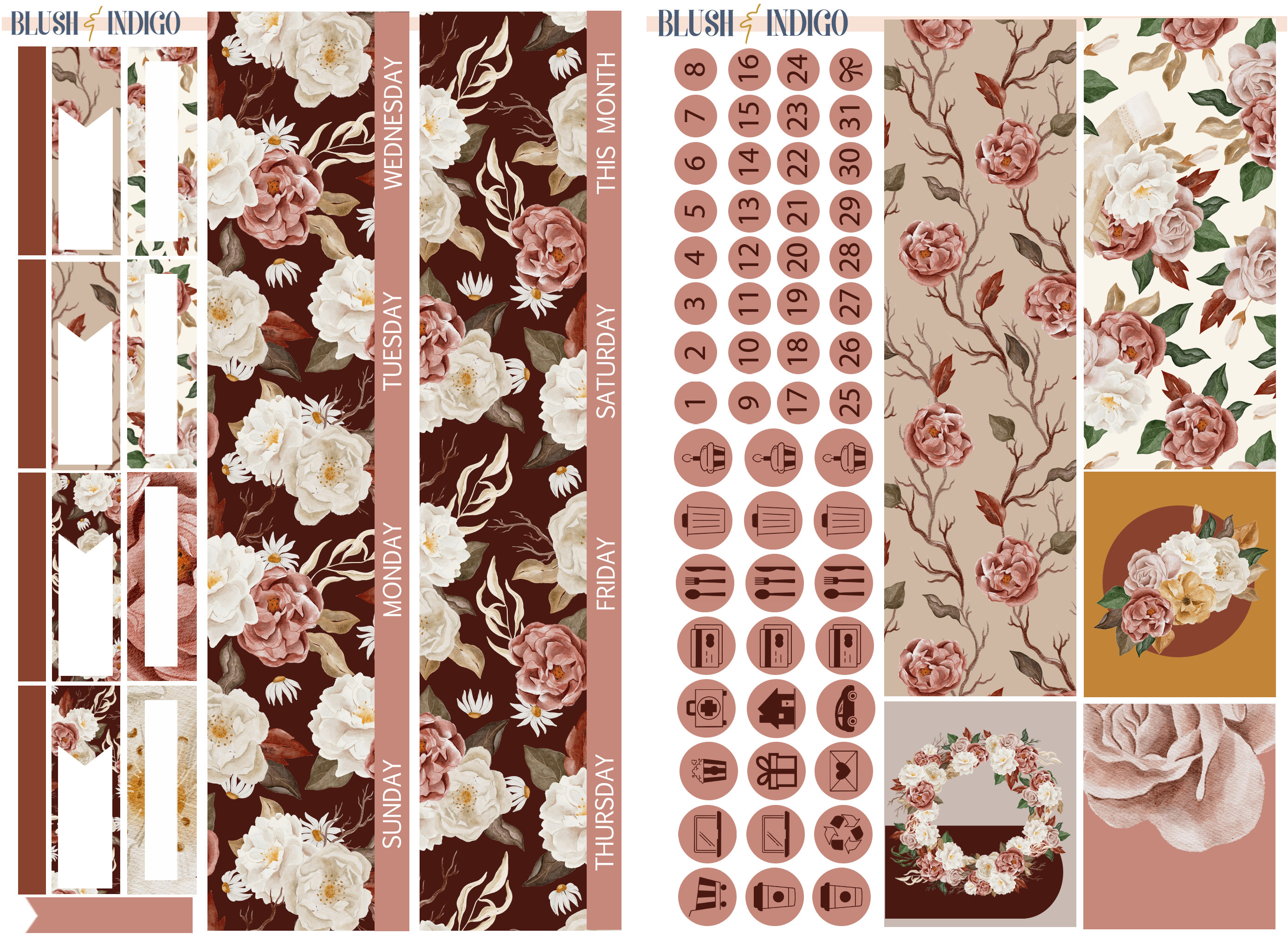 Rose Garden Printable Planner Stickers, Printable Monthly Stickers Kit ...