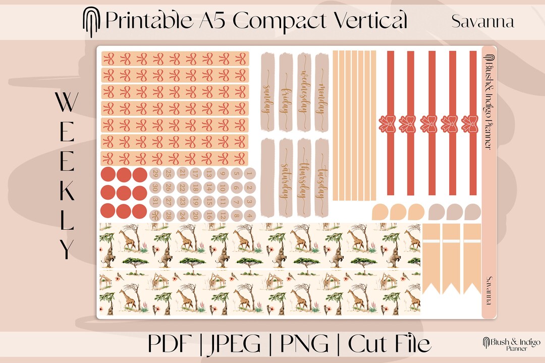 Savanna | Printable Compact Vertical Weekly Planner Stickers A5 | Erin ...