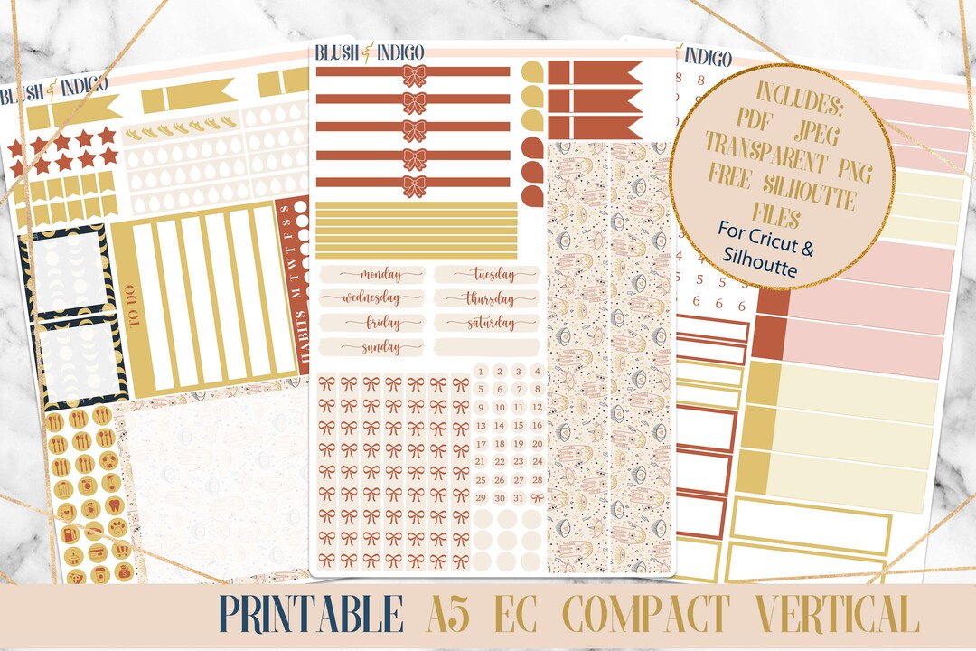 Boho Chic Printable Compact Vertical Weekly Planner Stickers A5 | Erin ...