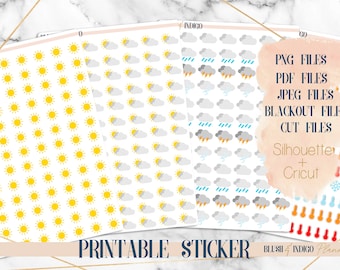 Imprimable météo TRACKER planner Stickers Erin Condren Planner/Happy Planner/Hobonichi Weeks/Icône fonctionnelle Kit d'autocollants météo