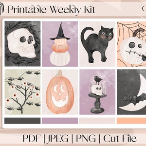 Cute Boos Halloween- Naklejki do planera do druku 7"x9", pionowy zestaw naklejek tygodniowych pasuje do Erin Condren i Recollection, A5 szeroki Aura Estelle