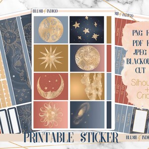 Naklejki Celestial Printable Planner, Tygodniowy zestaw do druku, pasują do Erin Condren, Recollection, PNG dla plików Cricut i Cut dla Silhouette