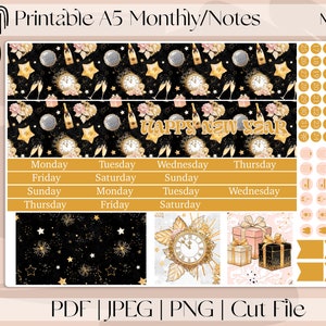 AÑO NUEVO Imprimible A5 Pegatinas mensuales y del planificador de paneles / Erin Condren / Bullet Journal