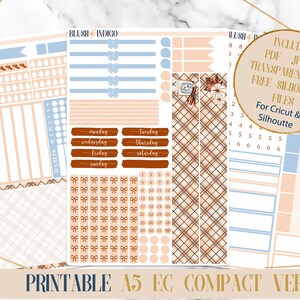 Blauer Herbst druckbare kompakte vertikale wöchentliche Planner Aufkleber A5 | Erin Condren | Bullet Journal