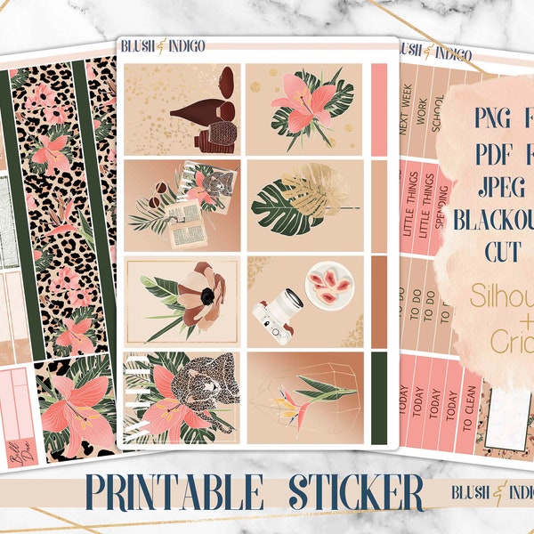 Wild Tiger Printable Planner Stickers, Printable Weekly Stickers Kit, fits Erin Condren and Recollection,  Planner Stickers, Cut Files