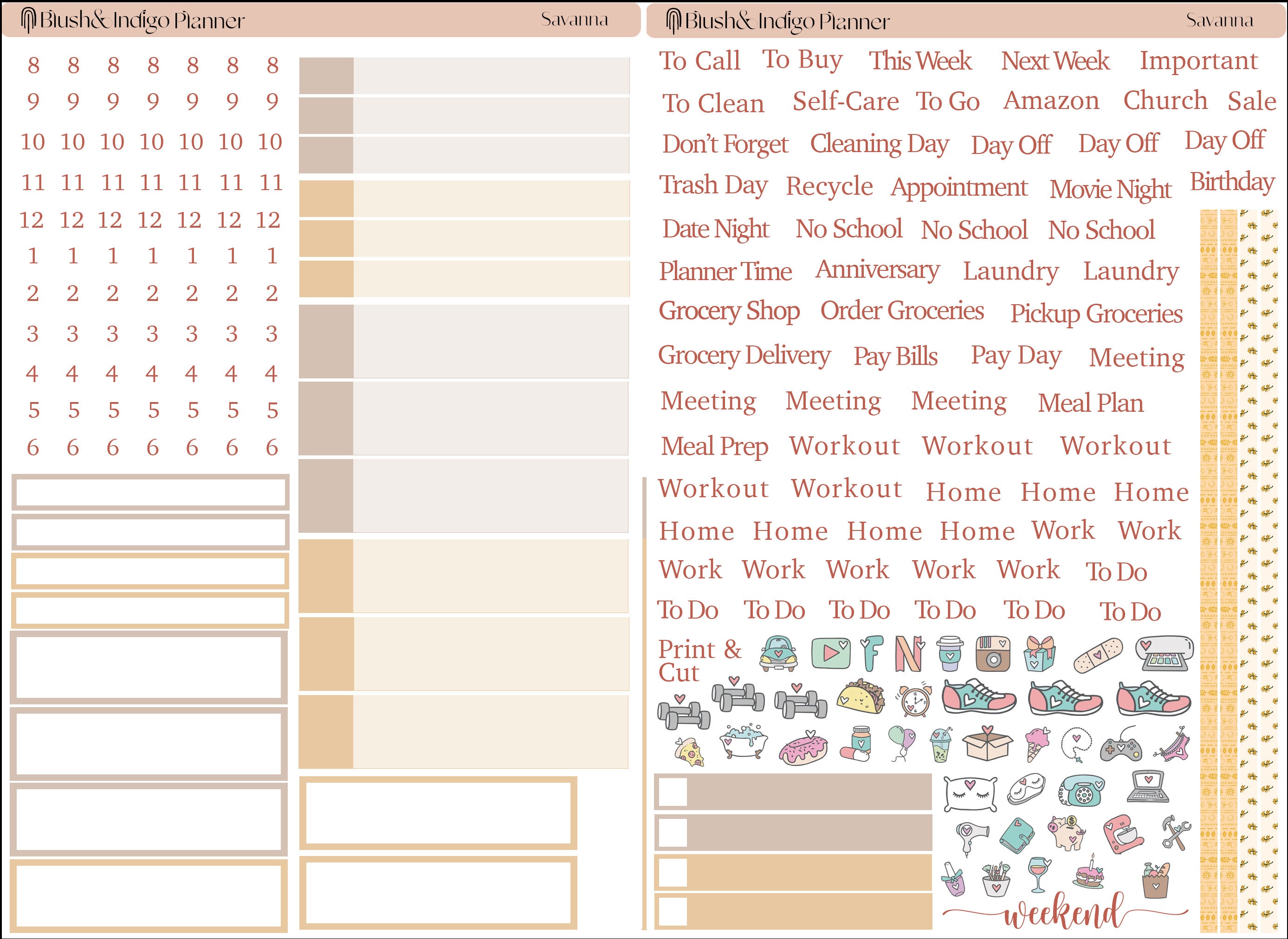 Savanna | Printable Compact Vertical Weekly Planner Stickers A5 | Erin ...