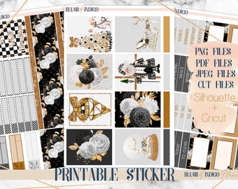 White Christmas Printable Planner Stickers, Vertical Weekly Planner Kit fits Erin Condren and Recollection, A5 Wide Aura Estelle