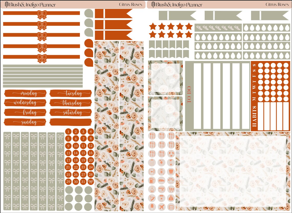 Citrus Roses | Printable Compact Vertical Weekly Planner Stickers A5 ...