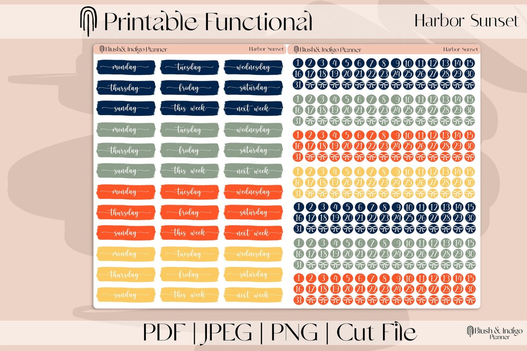 Printable HARBOR SUNSET FUNCTIONAL Planner Stickers Erin Condren Planner/happy Planner/hobonichi ...