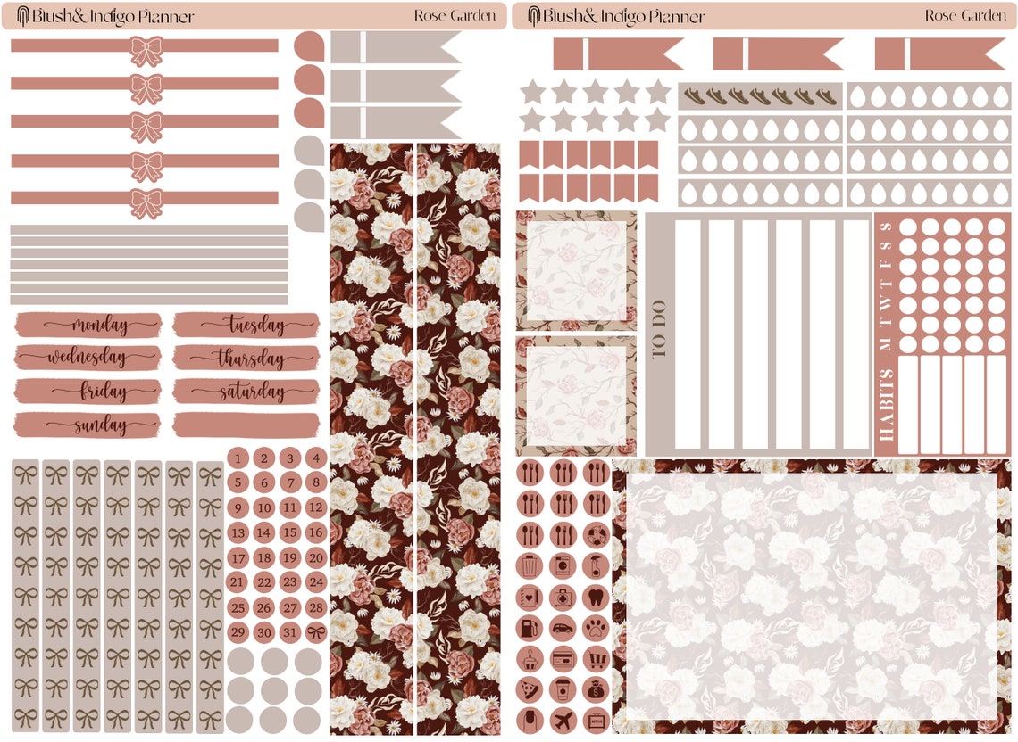 Rose Garden | Printable Compact Vertical Weekly Planner Stickers A5 ...