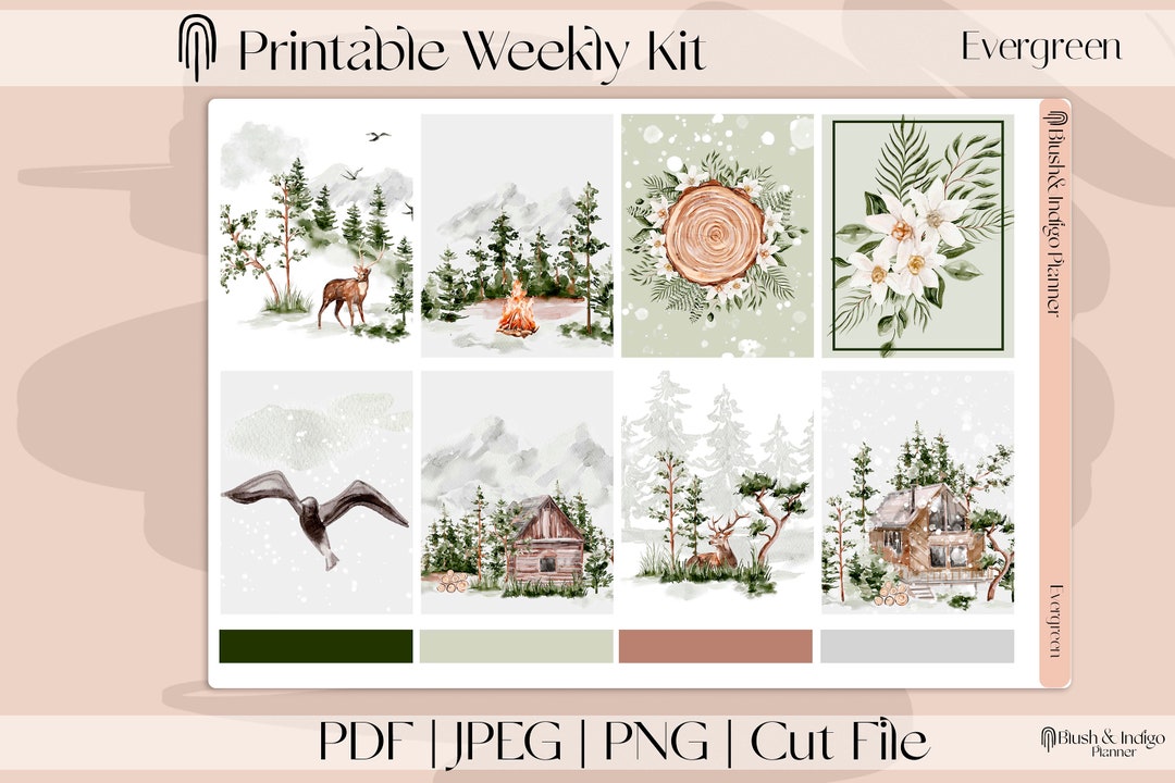 Evergreen Winter - Printable Planner Stickers, Vertical Weekly Kit ...