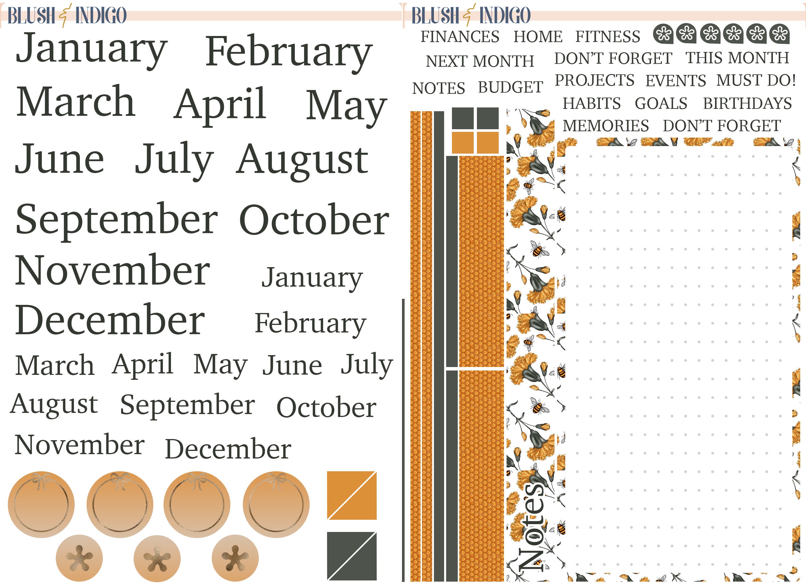 Honey Bee Printable A5 Monthly and Dashboard Planner Stickers | Erin ...